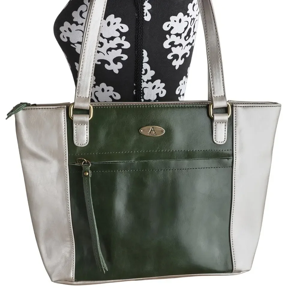 Green And Champagne Aurielle Leather Tote - 14W x 9H x 4.75D - Picture 10 of 11